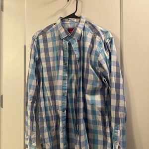 Alfani Blue and White Casual Button Down Shirt